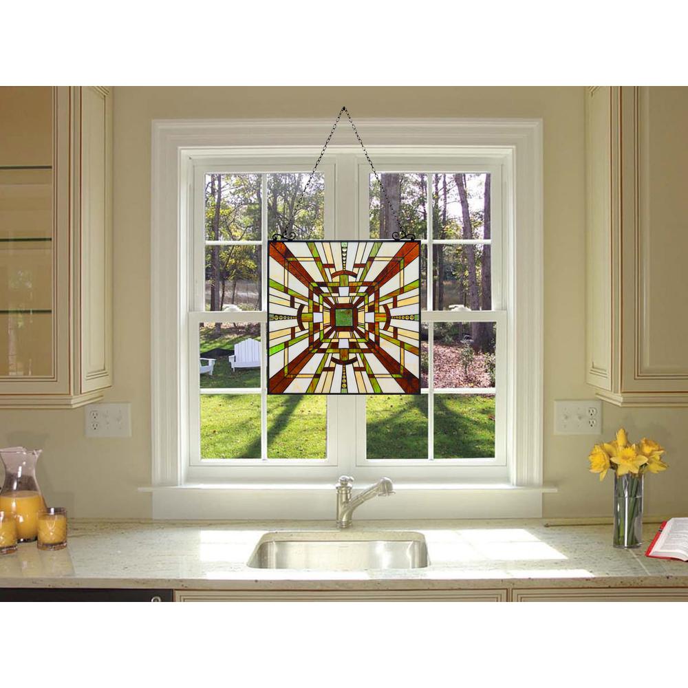 CHLOE Lighting FARLEY Mission Tiffany-Style Black Finish Window Panel 25" Wide. Picture 5