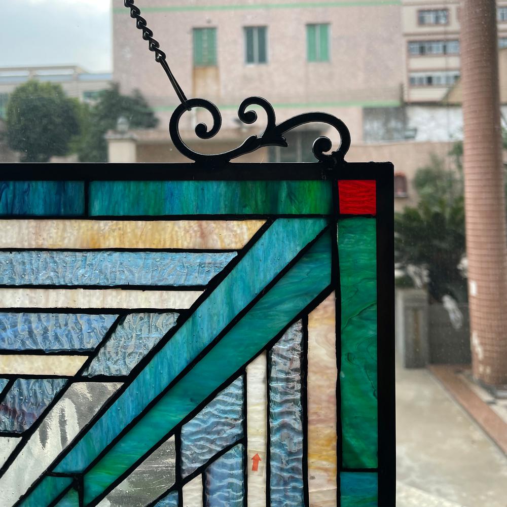 CHLOE Lighting INNES Mission Tiffany-style Stained Glass Window Panel 26" Tall. Picture 4