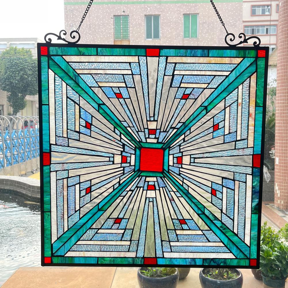 CHLOE Lighting INNES Mission Tiffany-style Stained Glass Window Panel 26" Tall. Picture 6