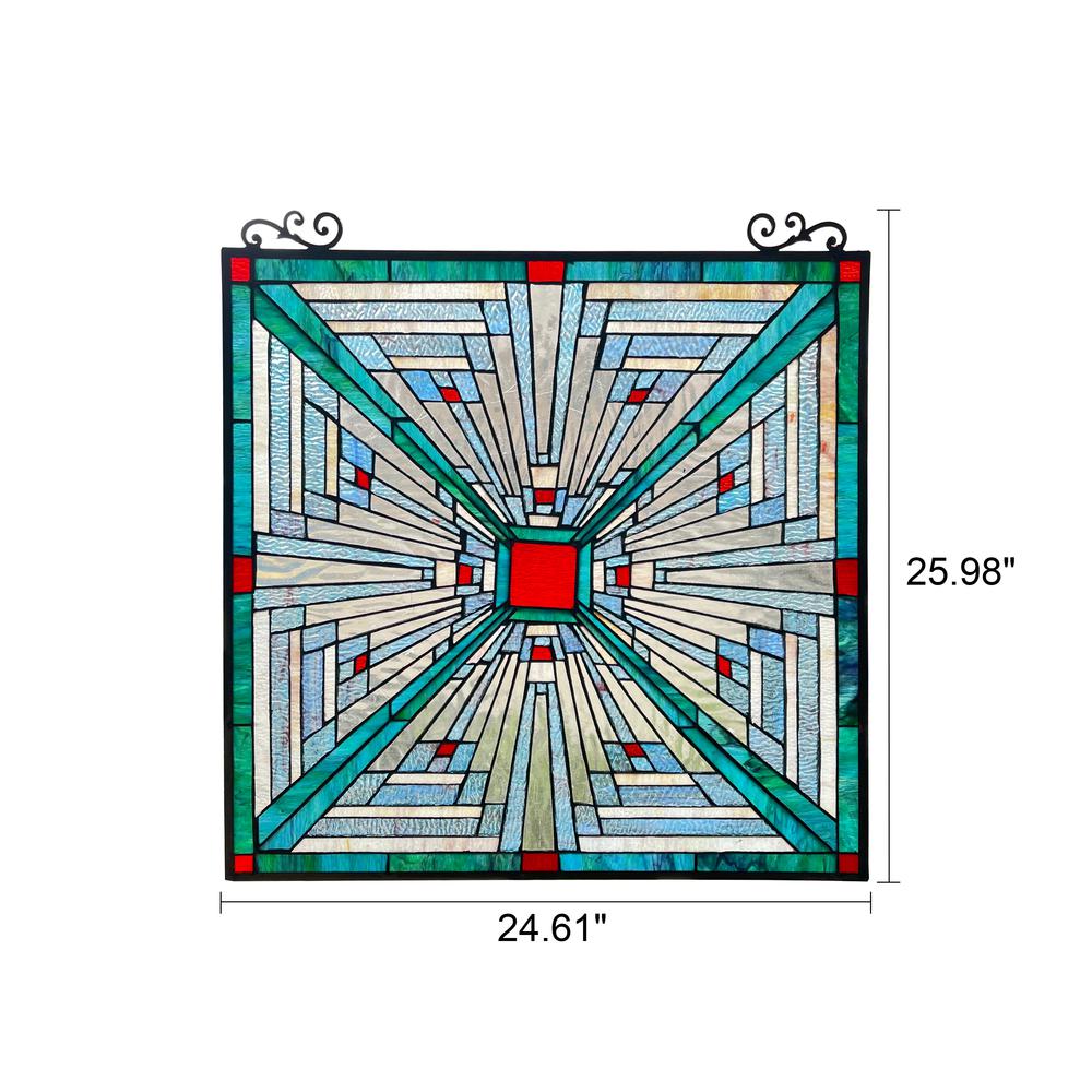 CHLOE Lighting INNES Mission Tiffany-style Stained Glass Window Panel 26" Tall. Picture 7