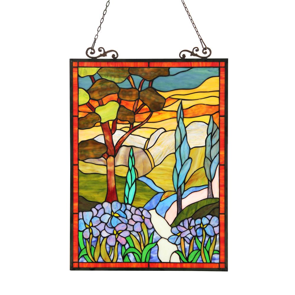 ALMOS Tiffany-glass Floral Window Panel 18X24. Picture 1