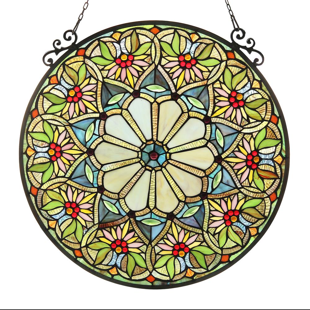 SUNNY Tiffany-glass Floral Window Panel 23.5". Picture 1