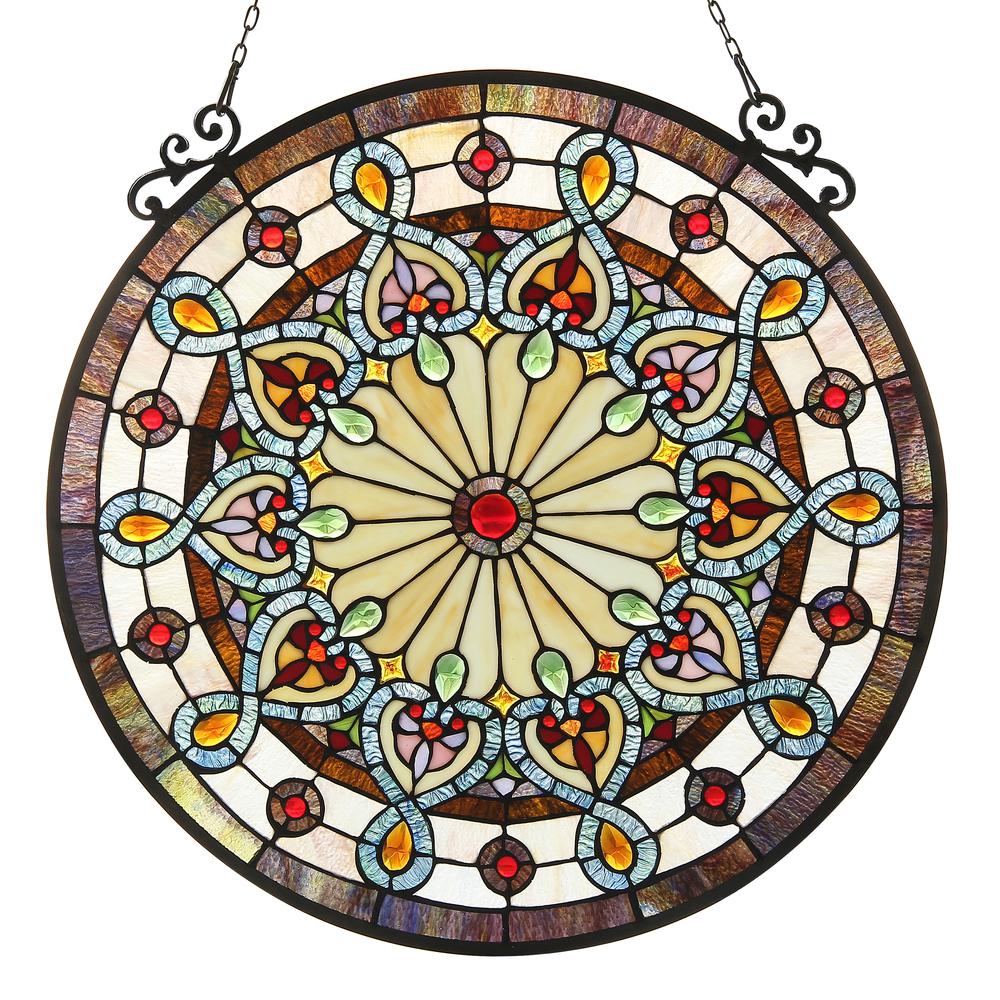 HELENA Tiffany-glass Victorian Window Panel 23.5". Picture 1