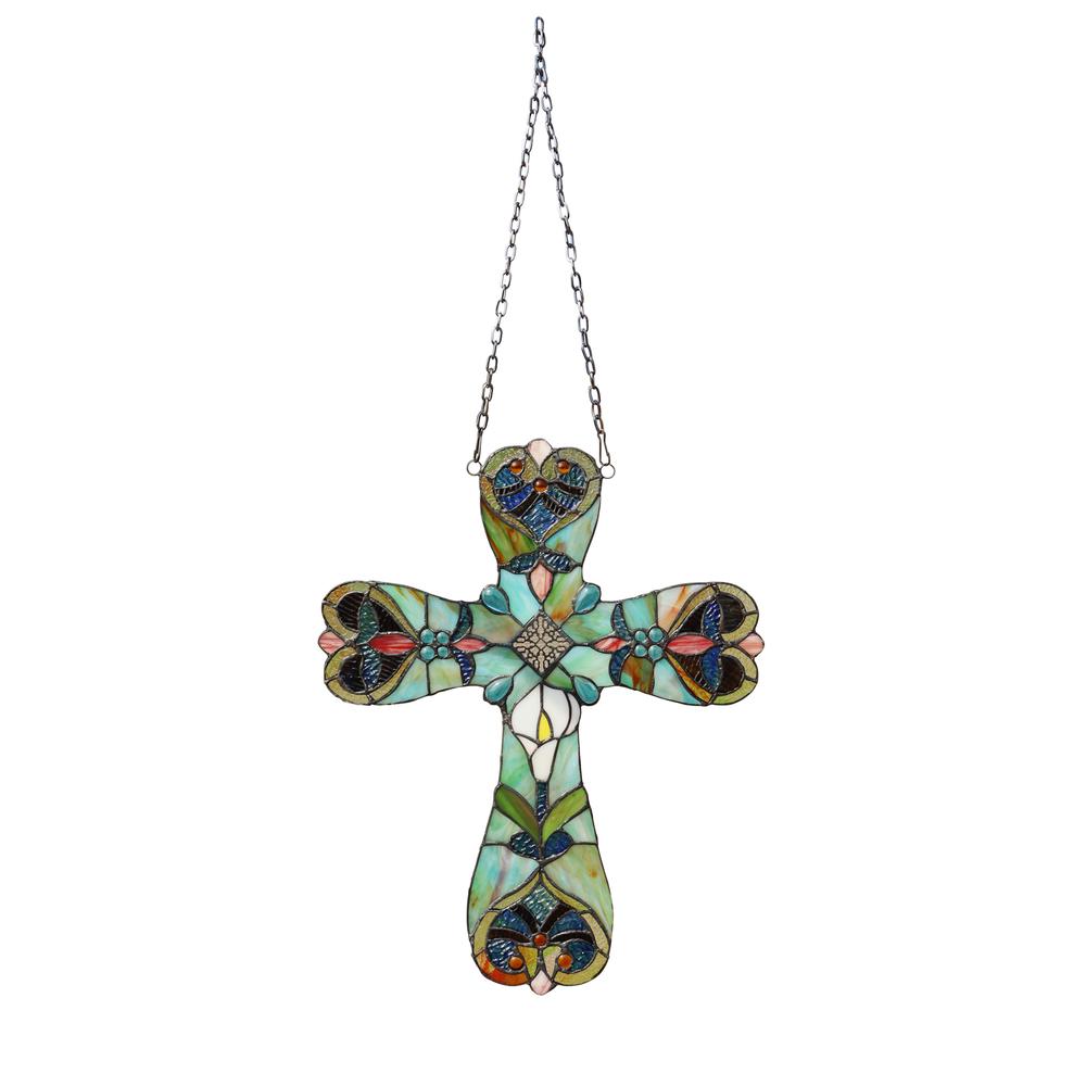 CHLOE Lighting ALENA Victorian Tiffany-style Stained Glass Window Panel 20" Tall. Picture 2