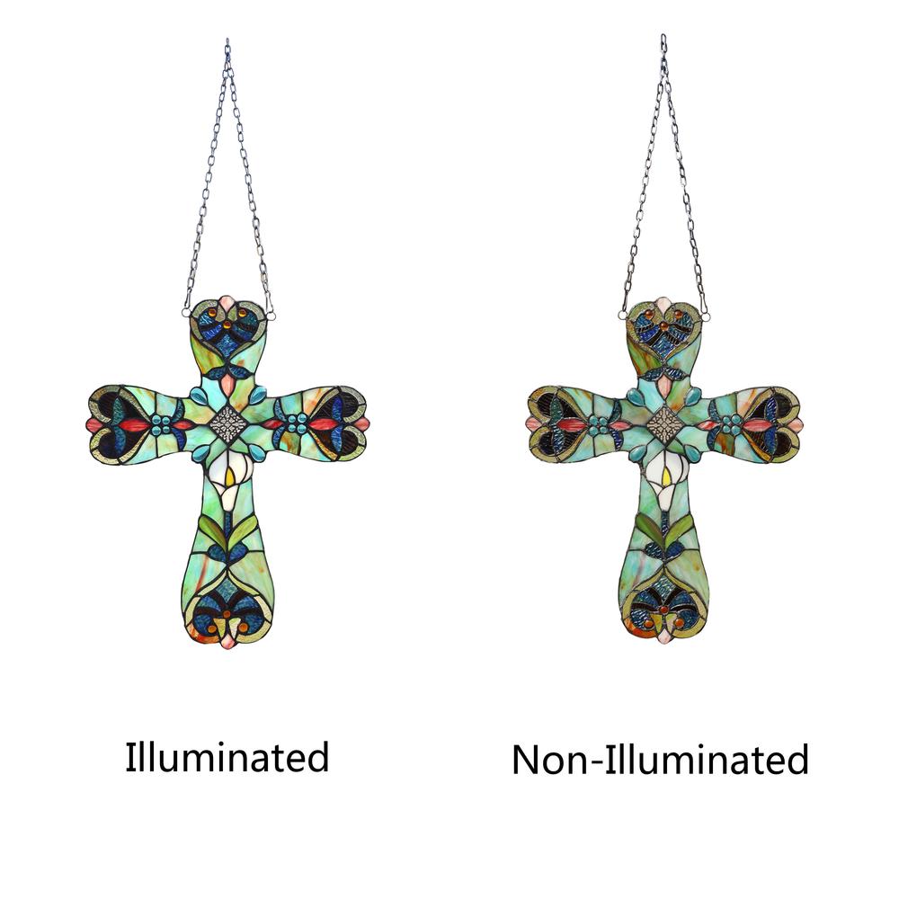 CHLOE Lighting ALENA Victorian Tiffany-style Stained Glass Window Panel 20" Tall. Picture 3
