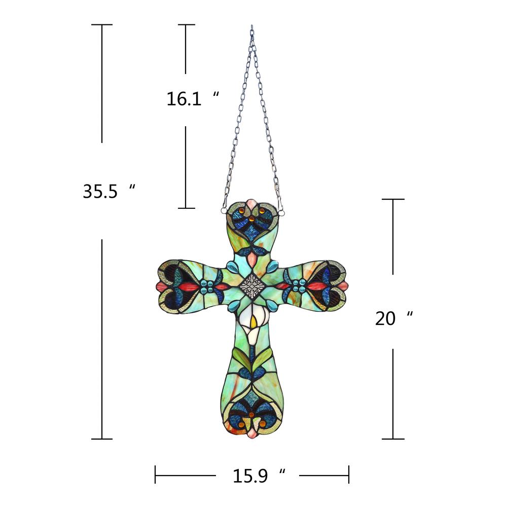CHLOE Lighting ALENA Victorian Tiffany-style Stained Glass Window Panel 20" Tall. Picture 5