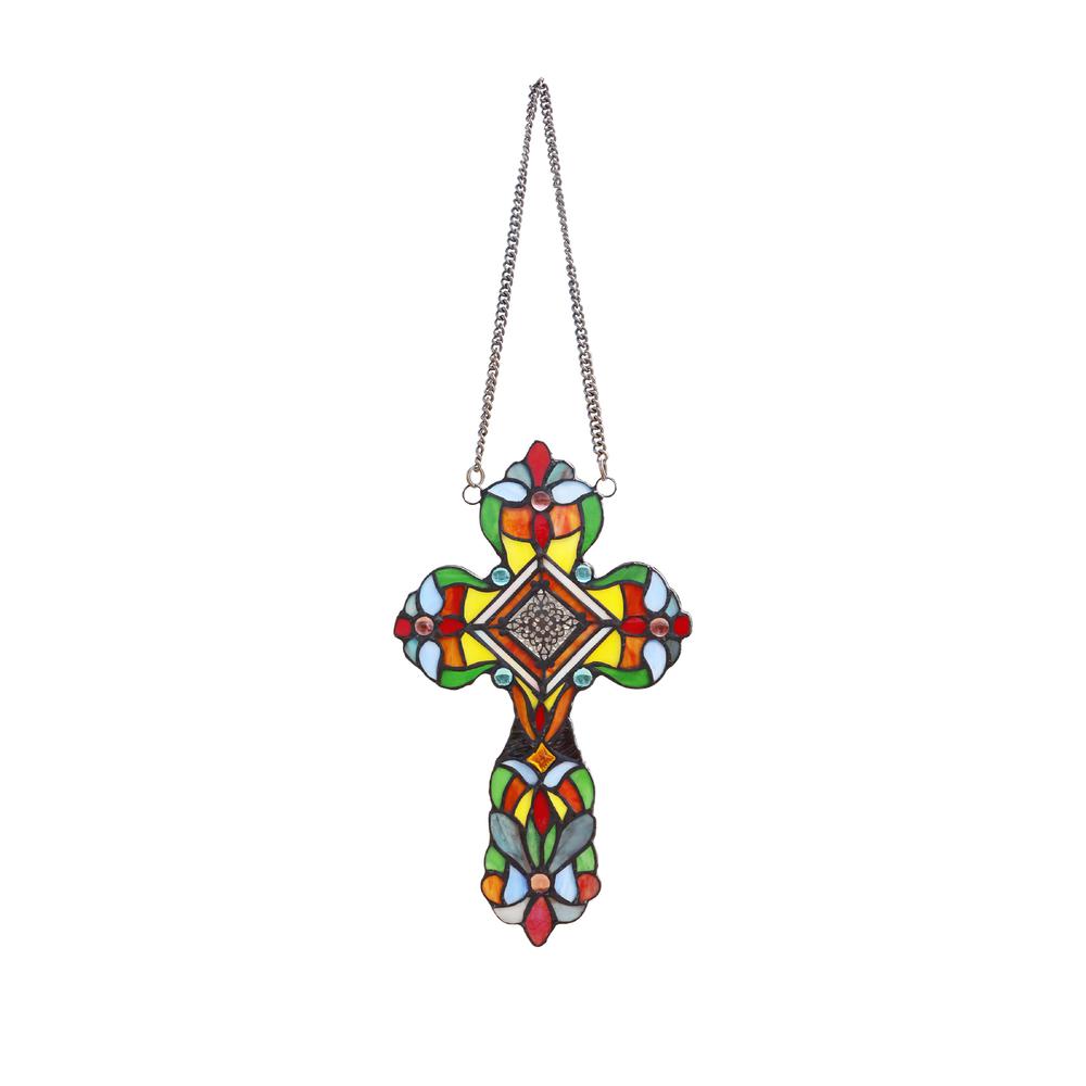 CHLOE Lighting ADELINA Victorian Tiffany-style Stained Glass Window Panel 13" Tall. Picture 1