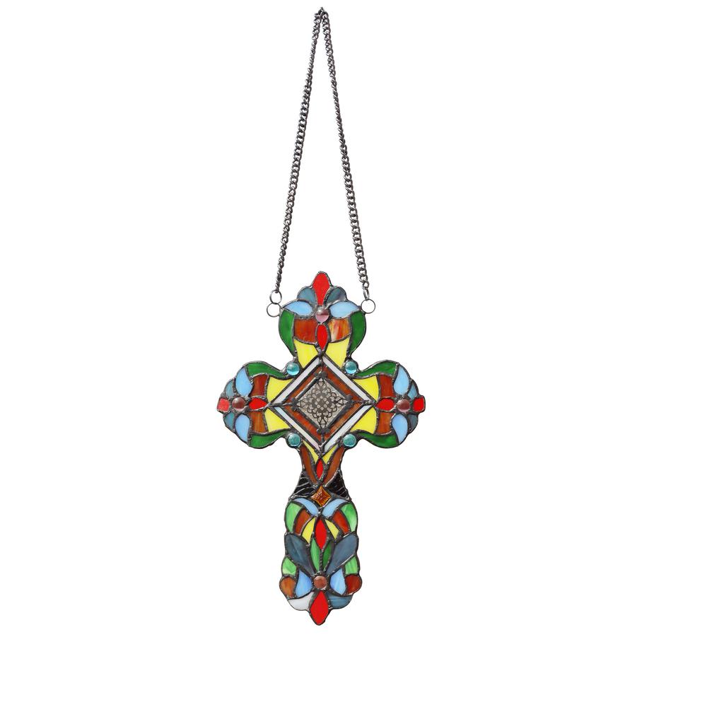 CHLOE Lighting ADELINA Victorian Tiffany-style Stained Glass Window Panel 13" Tall. Picture 2