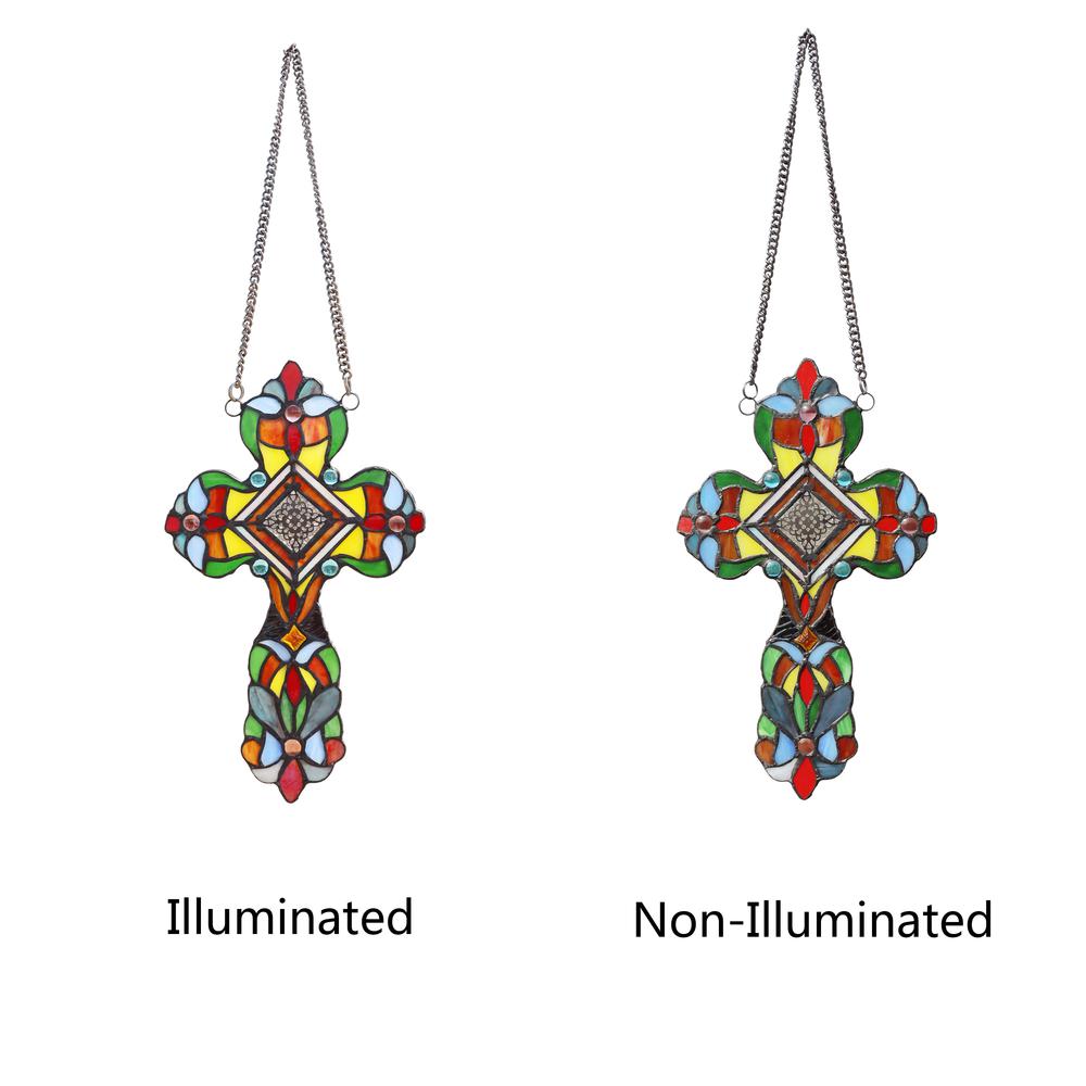 CHLOE Lighting ADELINA Victorian Tiffany-style Stained Glass Window Panel 13" Tall. Picture 3