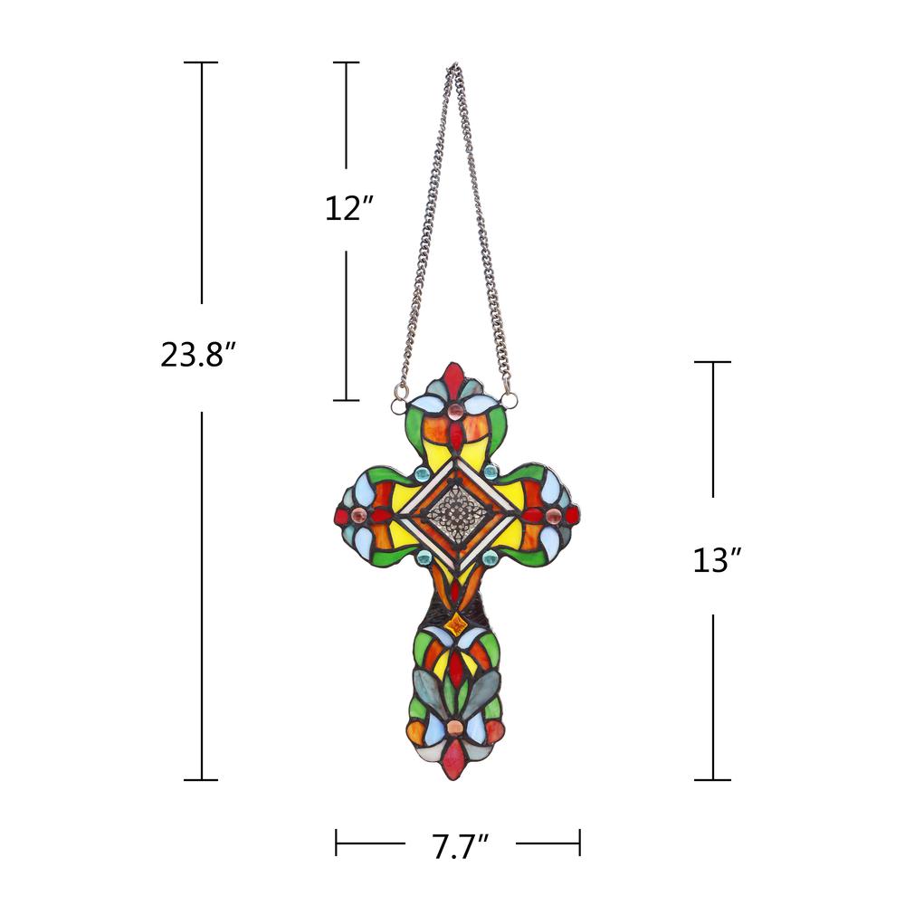 CHLOE Lighting ADELINA Victorian Tiffany-style Stained Glass Window Panel 13" Tall. Picture 4