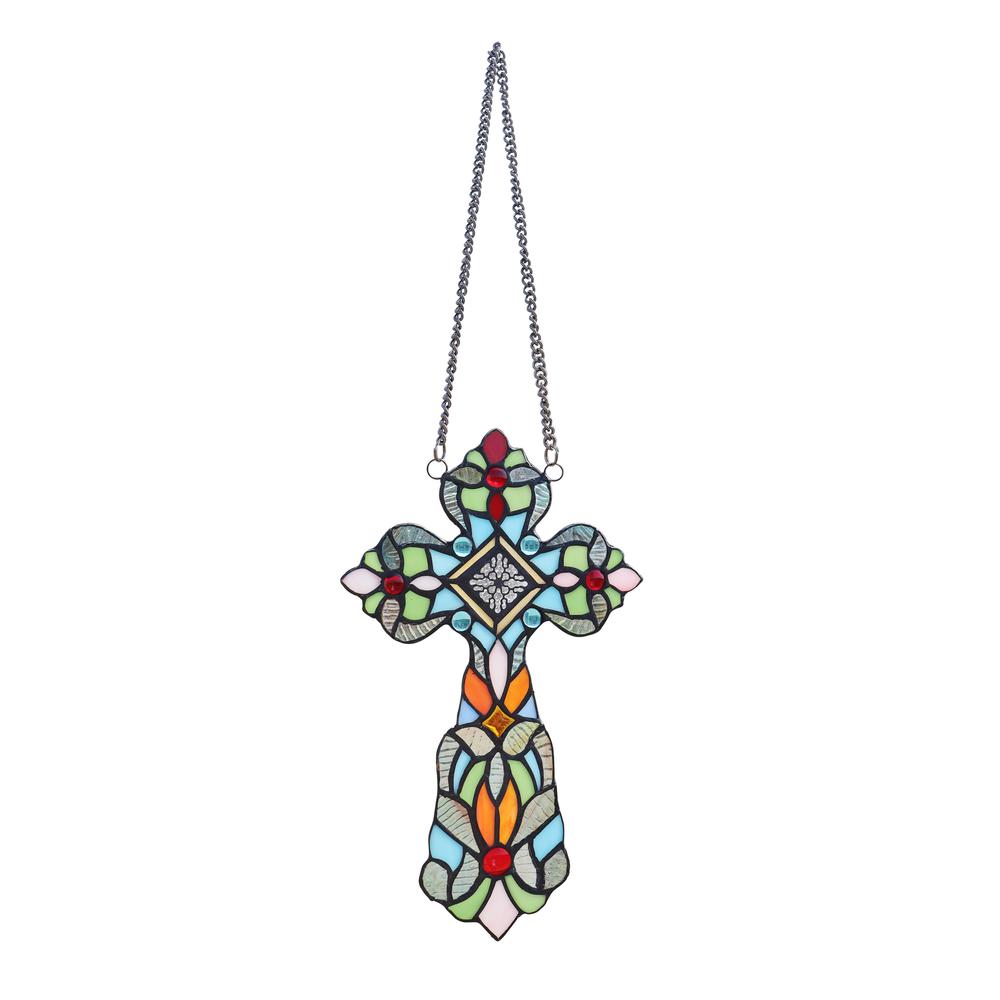 CHLOE Lighting ADELINA Victorian Tiffany-style - Stained Glass Window Panel 13" Tall. Picture 1