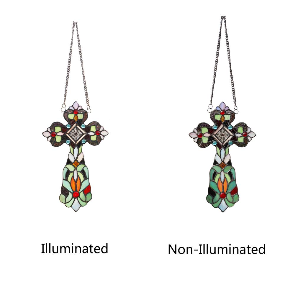 CHLOE Lighting ADELINA Victorian Tiffany-style Stained Glass Window Panel, 13" Tall. Picture 3