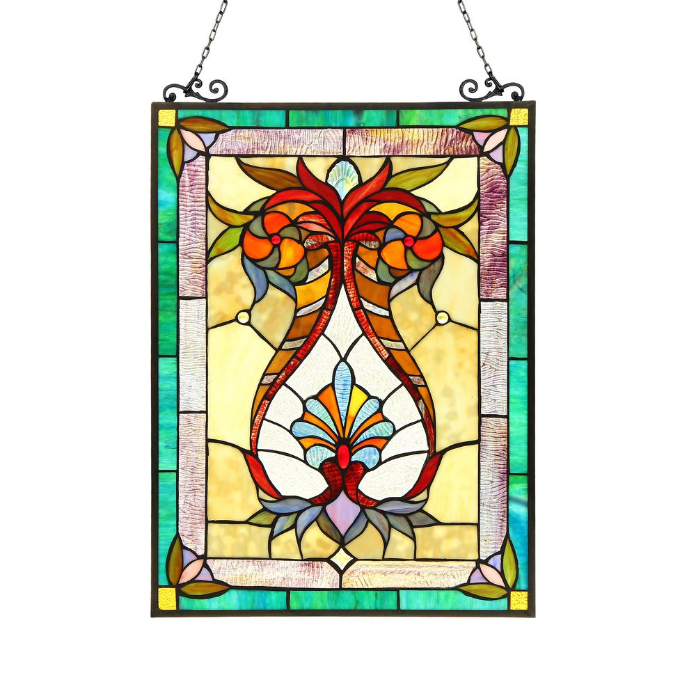 THEODORE Tiffany-glass Victorian Window Panel 17.5x25. Picture 1