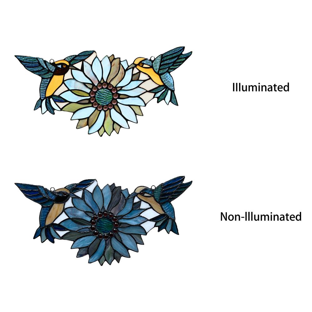 CHLOE Lighting SOAR Tiffany-style Blue Animal/Floral Design Window Panel 17" x 7.75". Picture 7