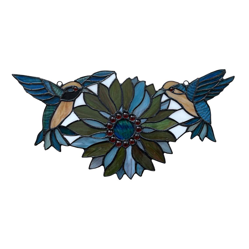 CHLOE Lighting SOAR Tiffany-style Green Animal/Floral Design Window Panel 17" x 7.75". Picture 2