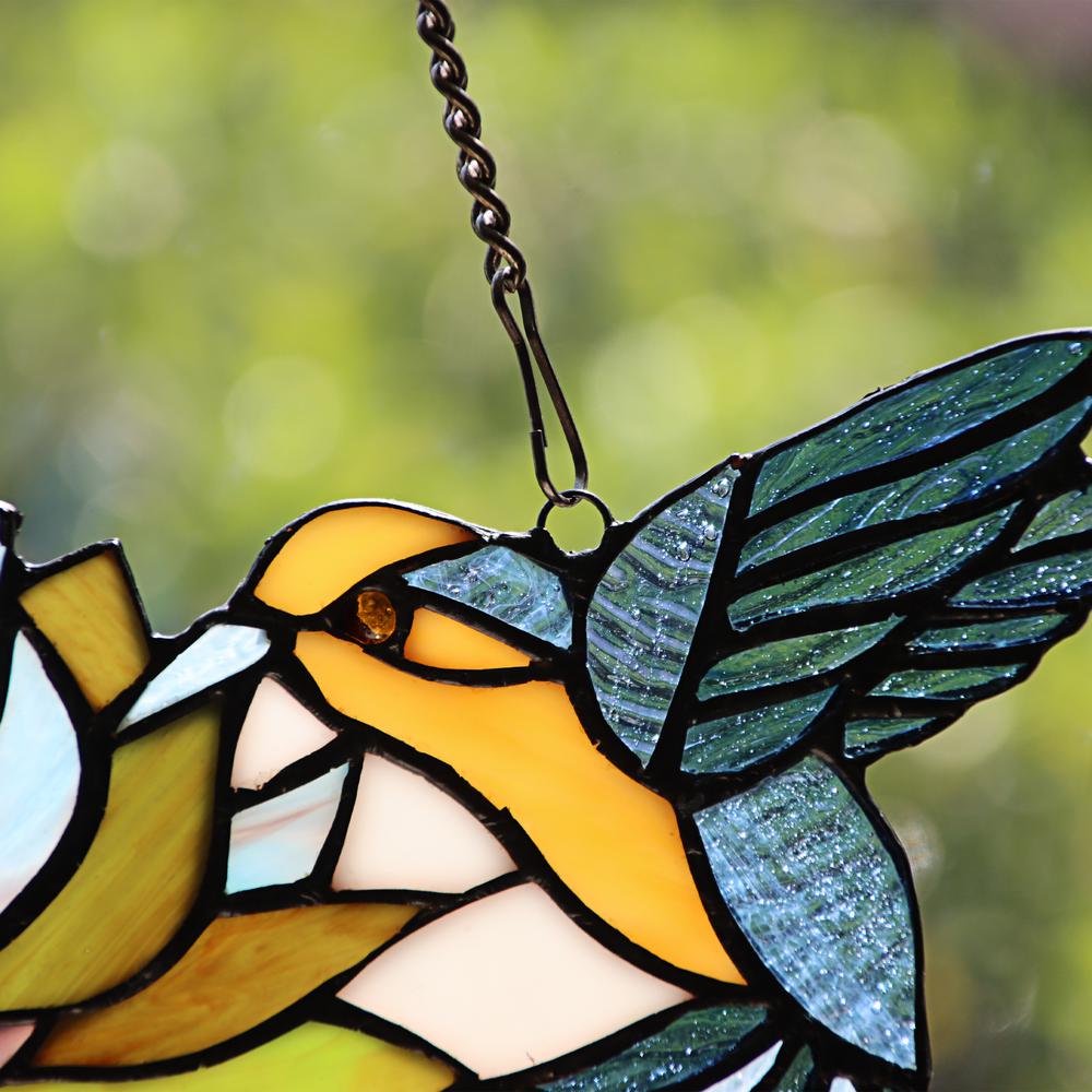 CHLOE Lighting SOAR Tiffany-style Green Animal/Floral Design Window Panel 17" x 7.75". Picture 6