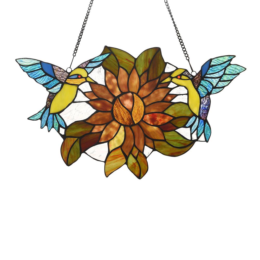 CHLOE Lighting SOAR Tiffany-style Animal  Design Window Panel 21" x 12". Picture 1