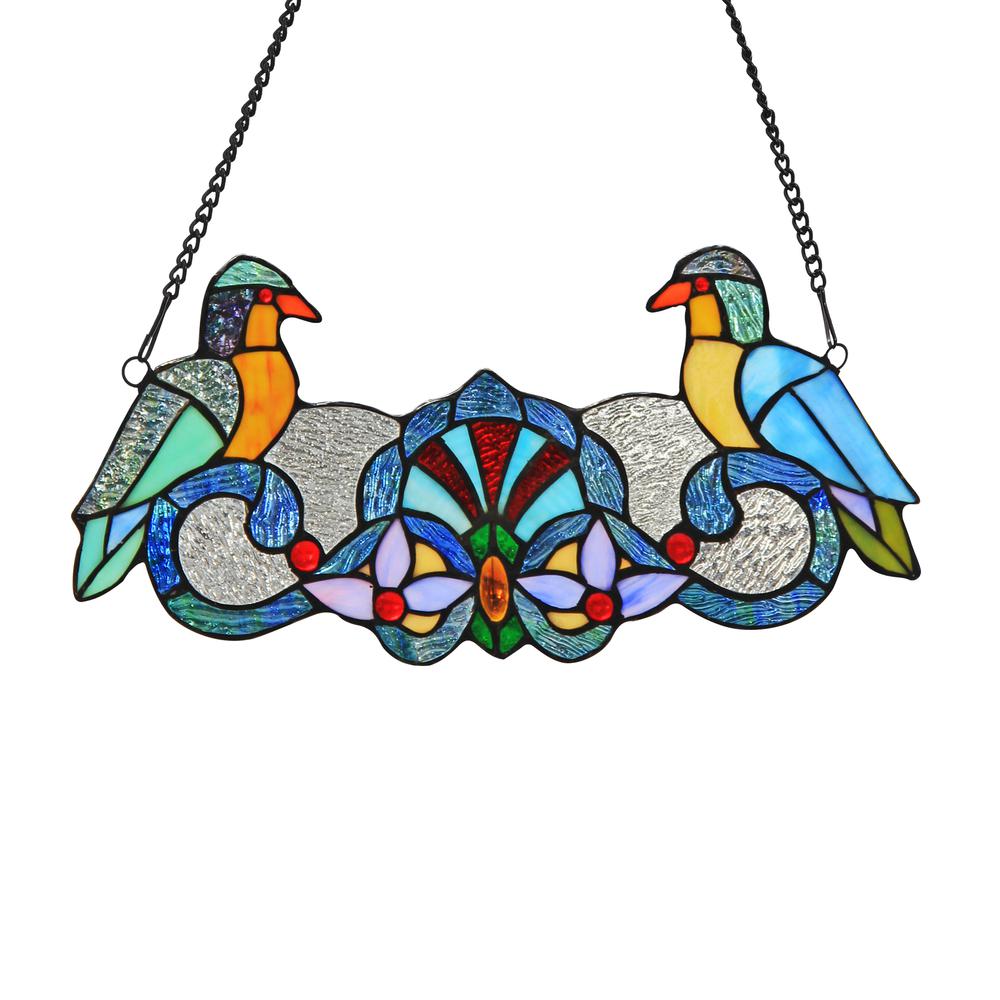 PERCH Tiffany-glass Window Panel 16x21. Picture 1