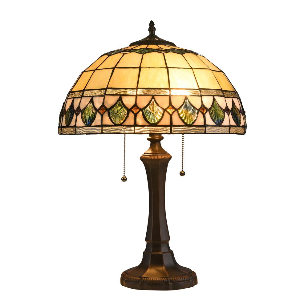 DOUGAL Tiffany-style 2 Light Geometric Table Lamp 16" Shade. Picture 4