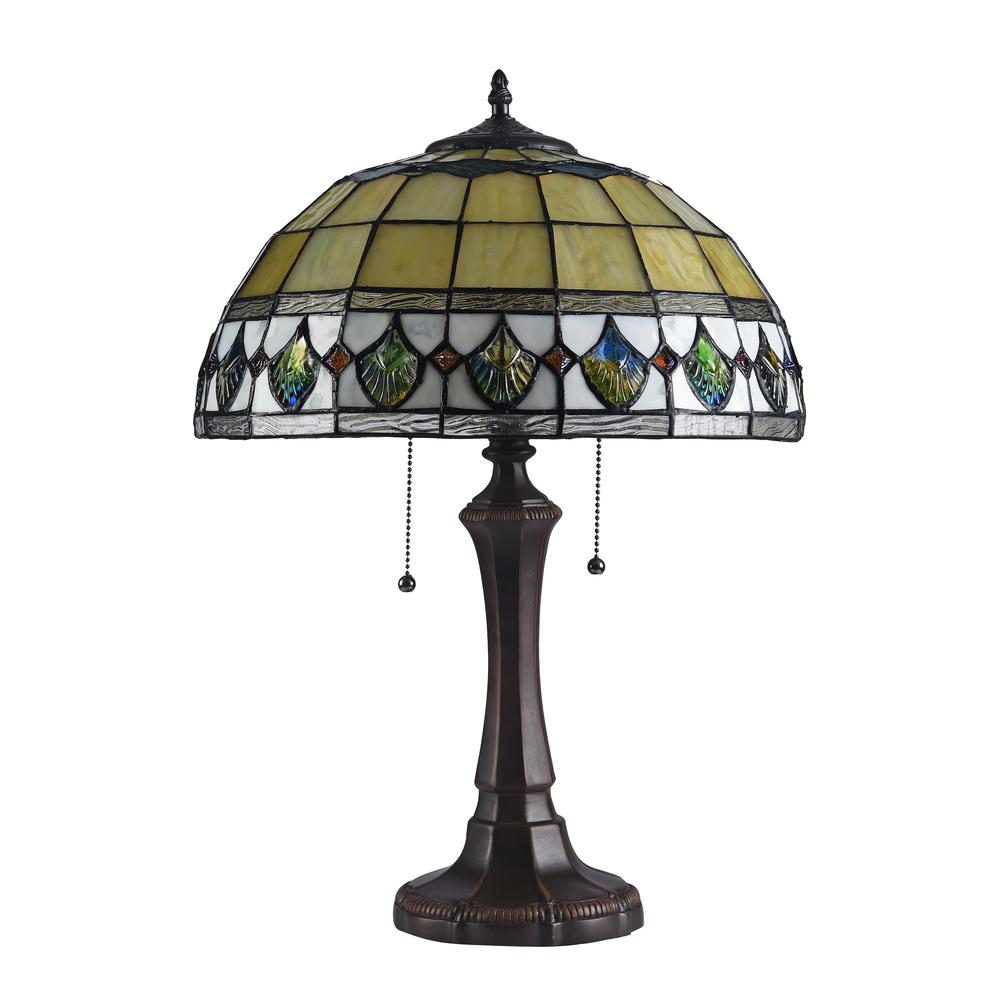 DOUGAL Tiffany-style 2 Light Geometric Table Lamp 16" Shade. Picture 3