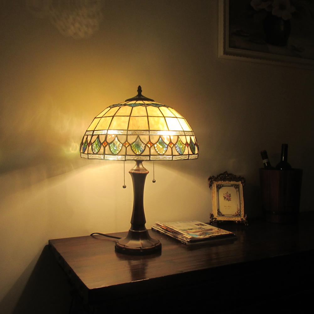 DOUGAL Tiffany-style 2 Light Geometric Table Lamp 16" Shade. Picture 2