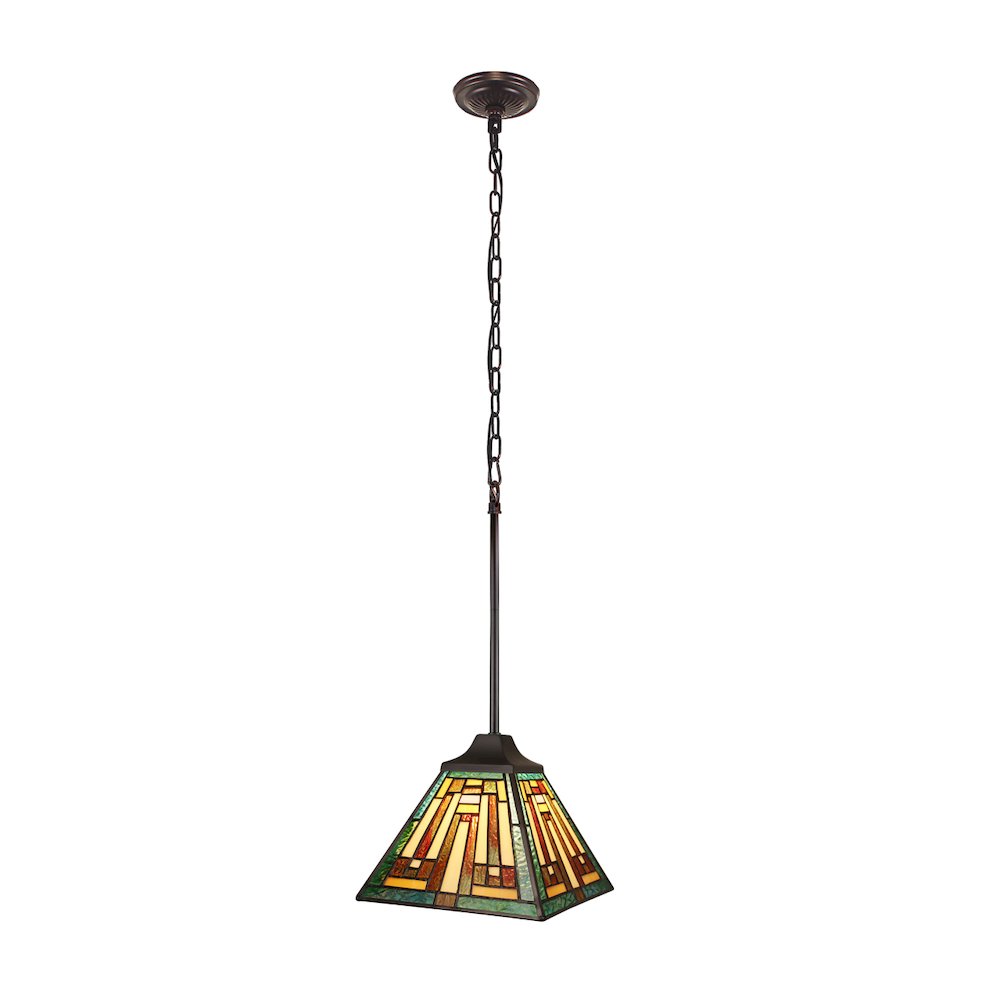 Firman Tiffany-Style 1-Light Mission Ceiling Pendant 8" Shade. Picture 1