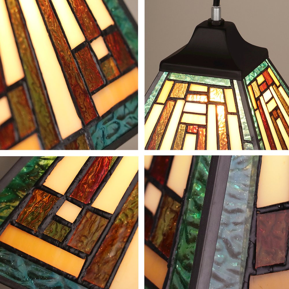 Firman Tiffany-Style 1-Light Mission Ceiling Pendant 8" Shade. Picture 6