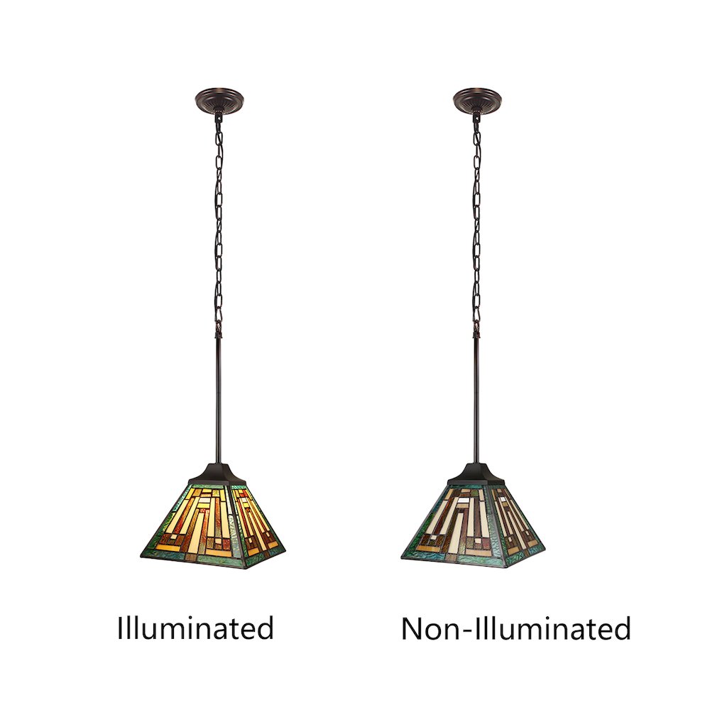 Firman Tiffany-Style 1-Light Mission Ceiling Pendant 8" Shade. Picture 7