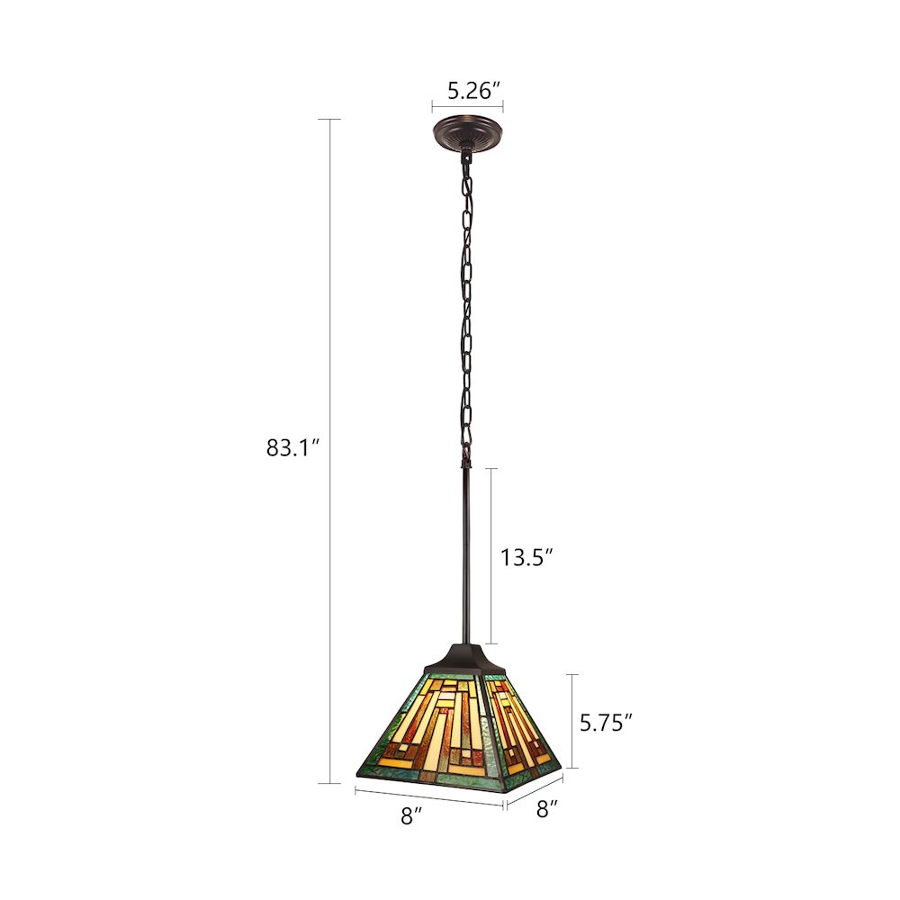 Firman Tiffany-Style 1-Light Mission Ceiling Pendant 8" Shade. Picture 9