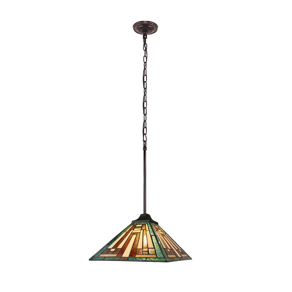 Firman Tiffany-Style 1-Light Mission Ceiling Pendant 12" Shade. Picture 1