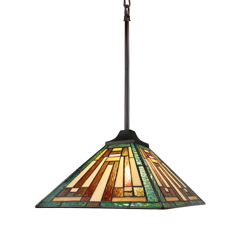 Firman Tiffany-Style 1-Light Mission Ceiling Pendant 12" Shade. Picture 2