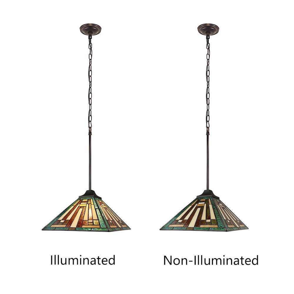 Firman Tiffany-Style 1-Light Mission Ceiling Pendant 12" Shade. Picture 7