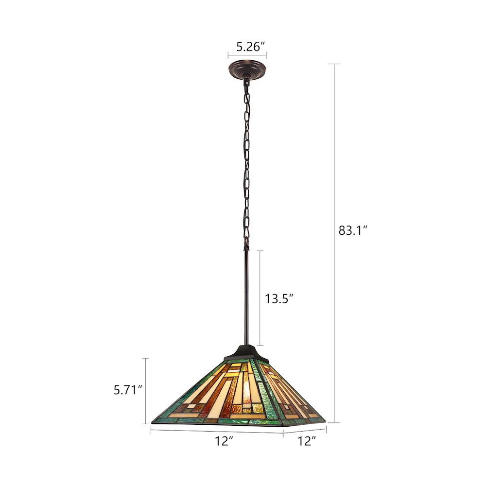 Firman Tiffany-Style 1-Light Mission Ceiling Pendant 12" Shade. Picture 9