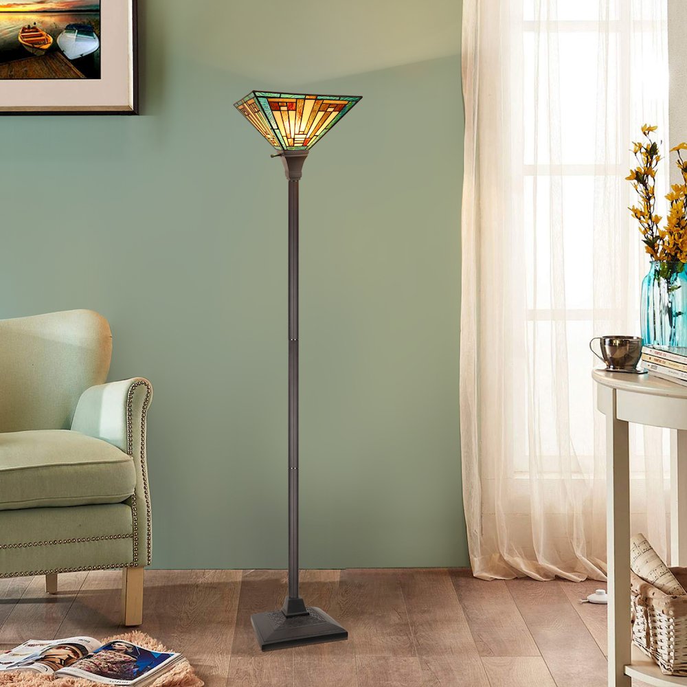 FIRMAN Tiffany-Style 1-Light Torchiere Floor Lamp 12" Shade. Picture 8