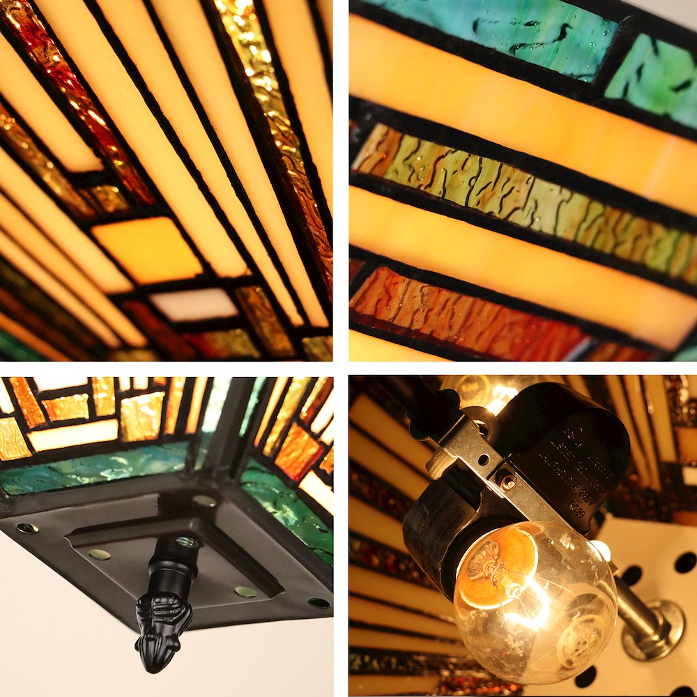 FIRMAN Tiffany-Style 2-Light Mission Semi-Flush Ceiling Fixture 14" Shade. Picture 5
