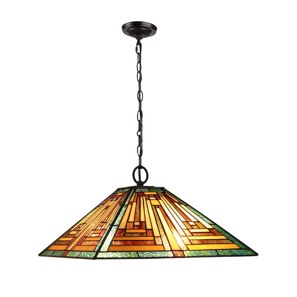 Firman Tiffany-Style 2-Light Mission Ceiling Pendant 16" Shade. Picture 1