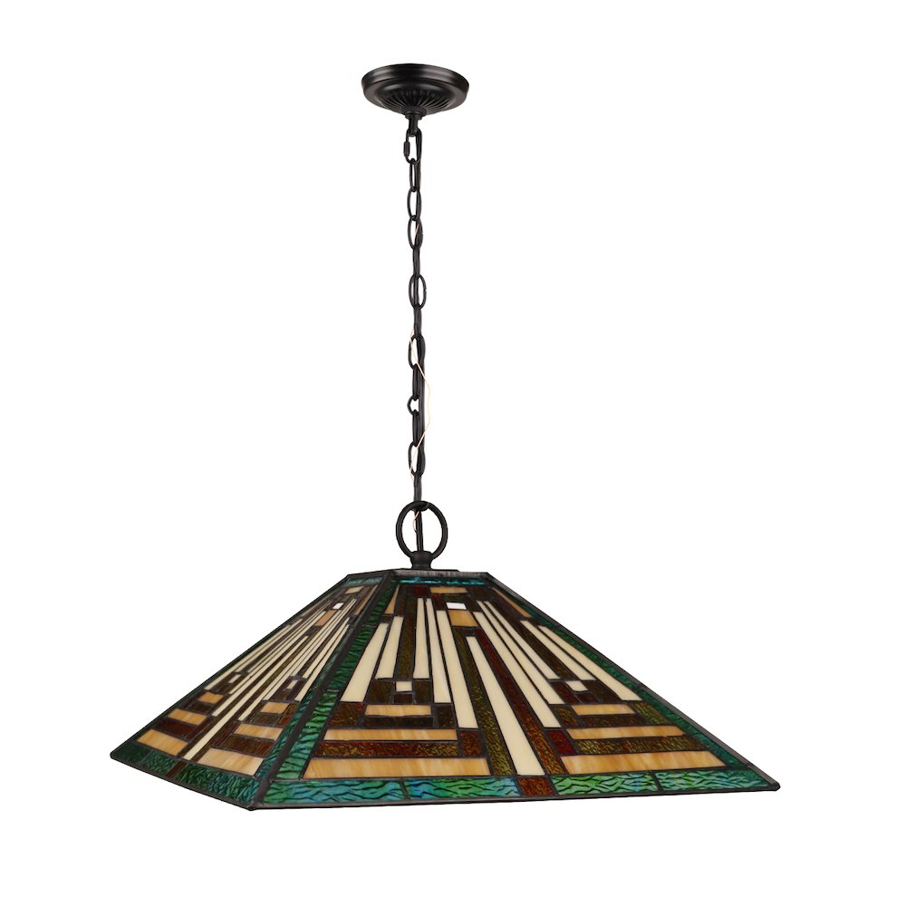 Firman Tiffany-Style 2-Light Mission Ceiling Pendant 16" Shade. Picture 2