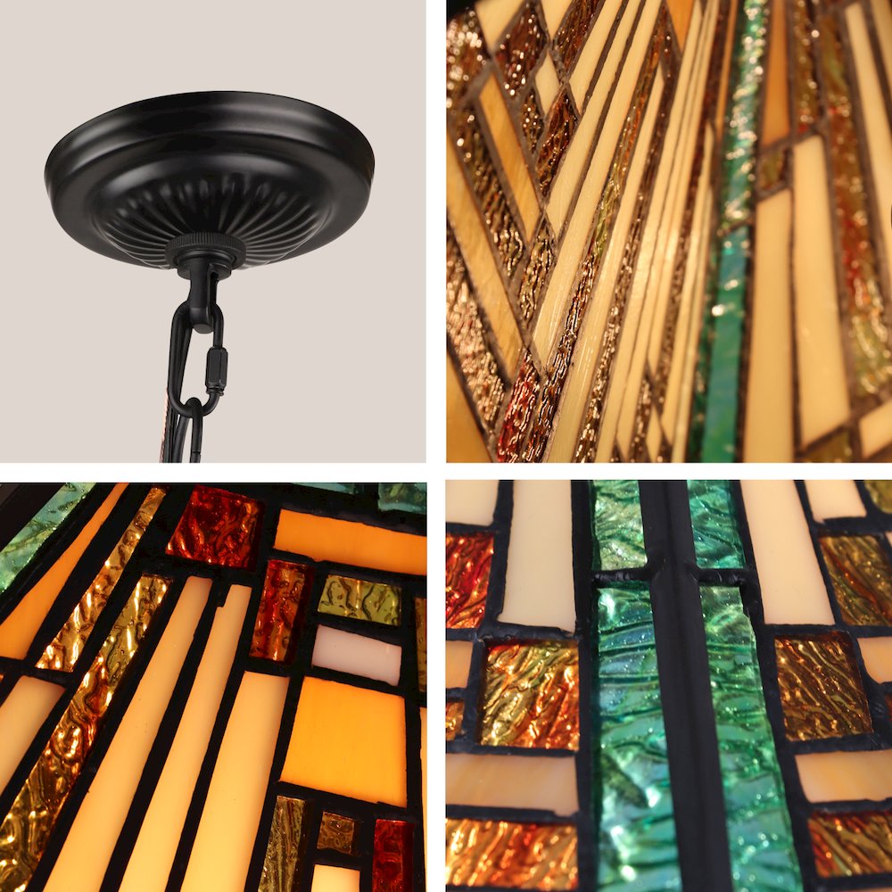 Firman Tiffany-Style 2-Light Mission Ceiling Pendant 16" Shade. Picture 4
