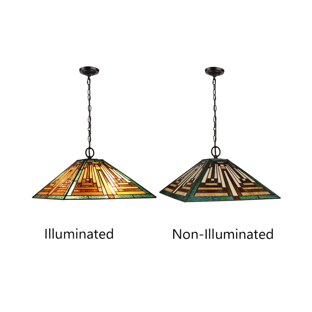 Firman Tiffany-Style 2-Light Mission Ceiling Pendant 16" Shade. Picture 5
