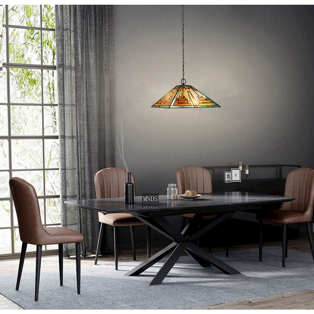 Firman Tiffany-Style 2-Light Mission Ceiling Pendant 16" Shade. Picture 6