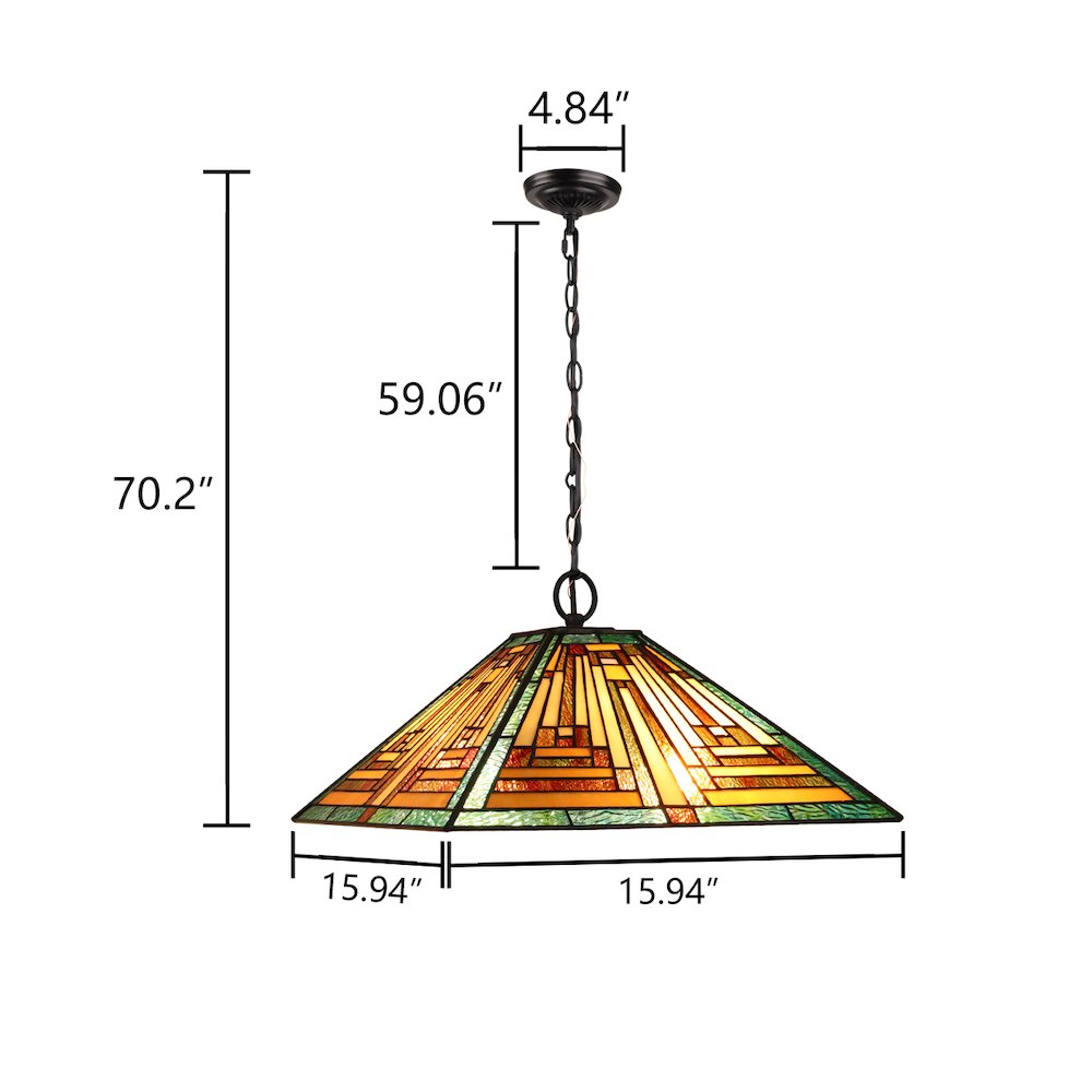 Firman Tiffany-Style 2-Light Mission Ceiling Pendant 16" Shade. Picture 7