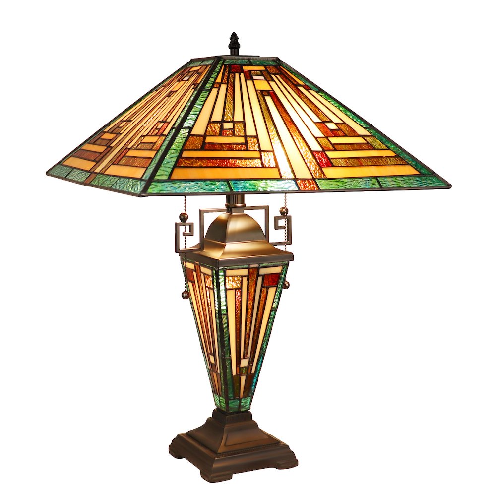 Firman Tiffany-Style 3-Light Mission Double Lit Table Lamp 16" Shade. Picture 1