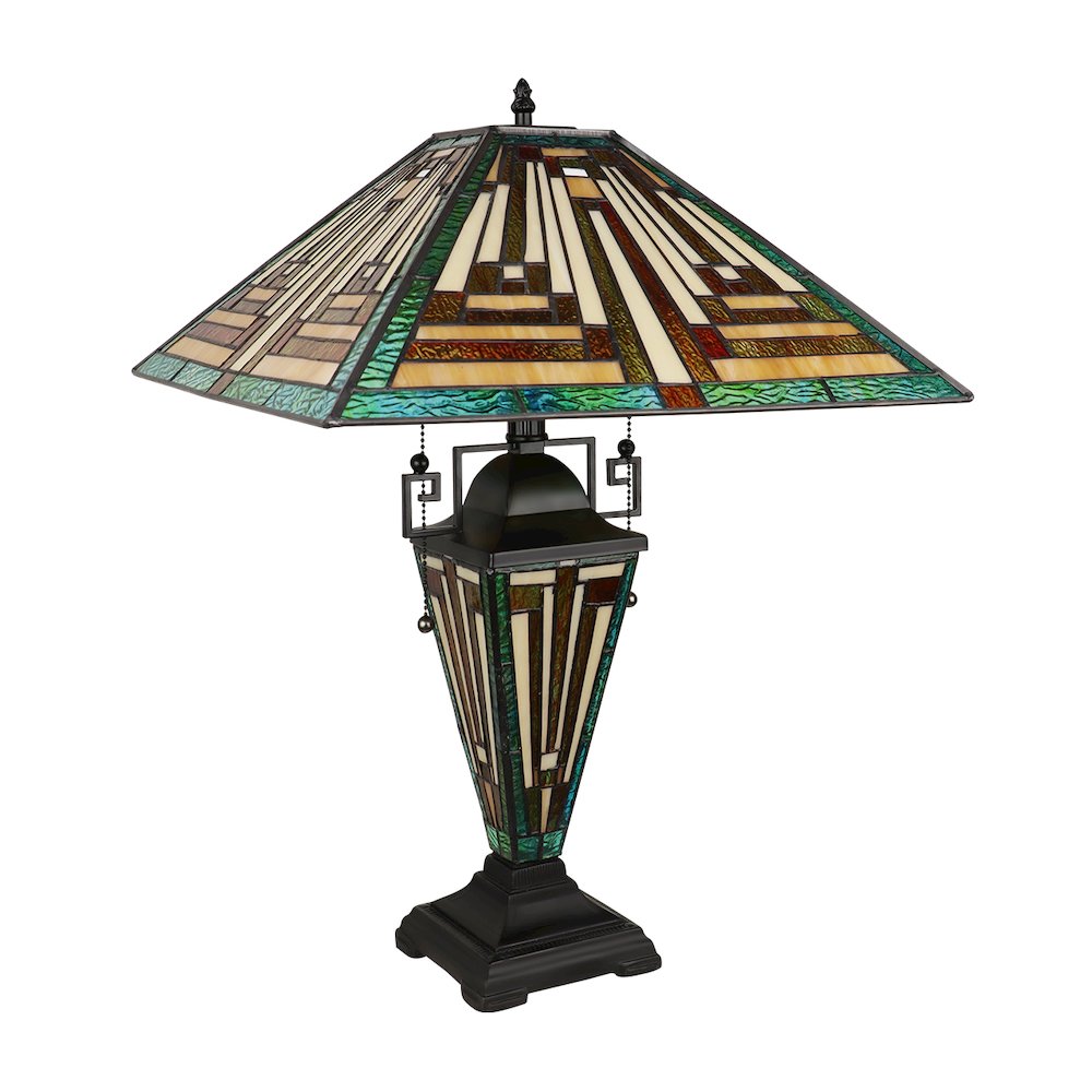 Firman Tiffany-Style 3-Light Mission Double Lit Table Lamp 16" Shade. Picture 2