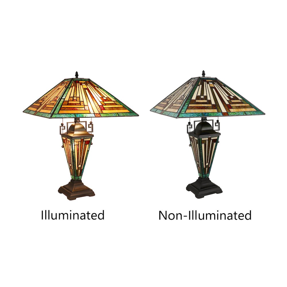 Firman Tiffany-Style 3-Light Mission Double Lit Table Lamp 16" Shade. Picture 4