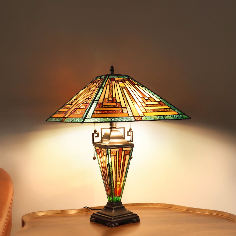Firman Tiffany-Style 3-Light Mission Double Lit Table Lamp 16" Shade. Picture 7