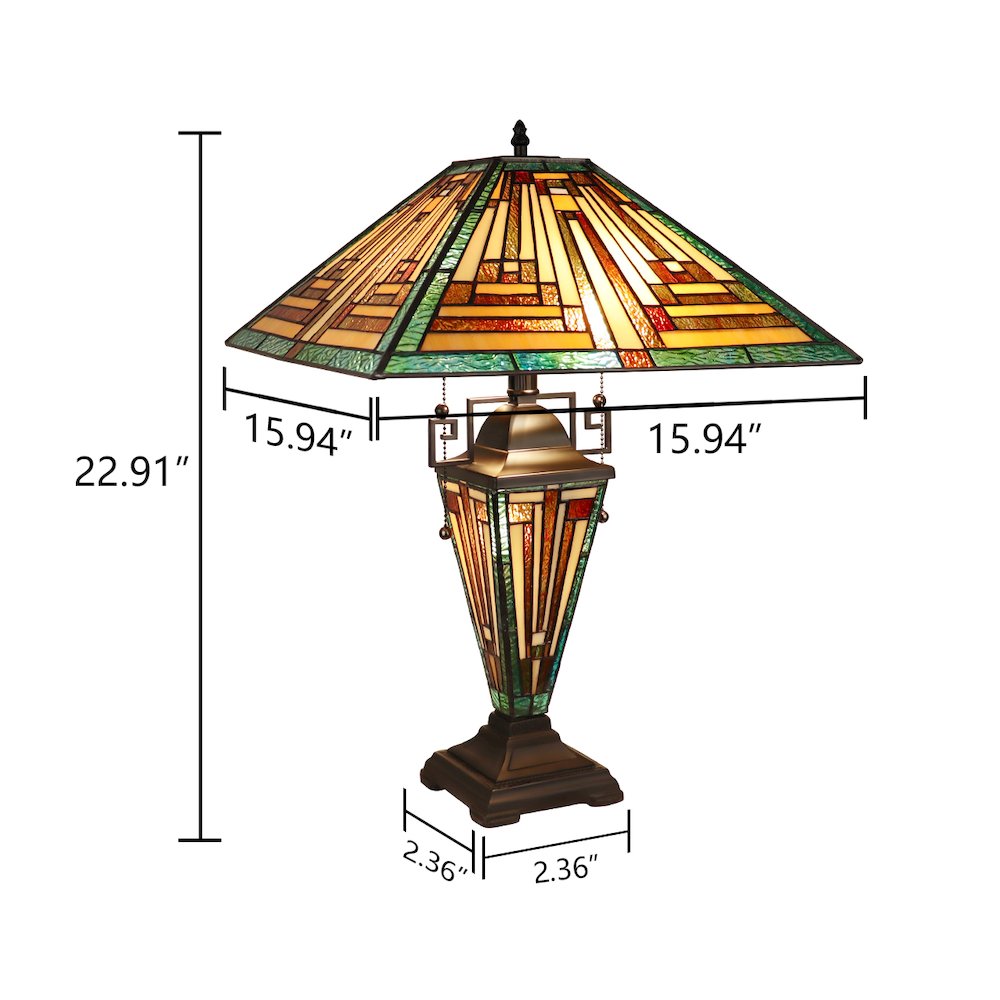 Firman Tiffany-Style 3-Light Mission Double Lit Table Lamp 16" Shade. Picture 8