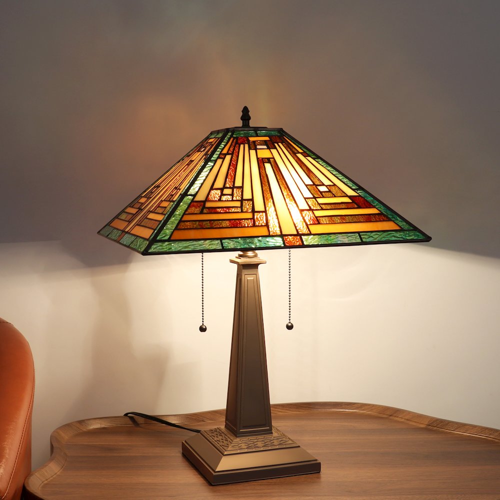 Firman Tiffany-Style 2-Light Mission Table Lamp 16" Shade. Picture 6