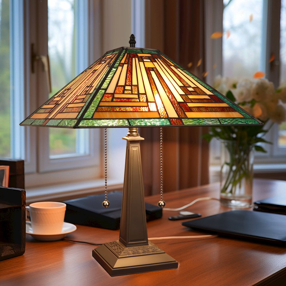 Firman Tiffany-Style 2-Light Mission Table Lamp 16" Shade. Picture 7