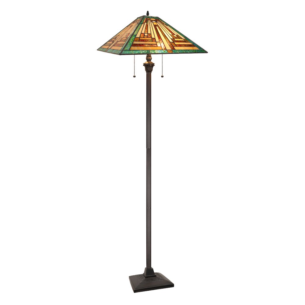 FIRMAN Tiffany-Style 2-Light Mission Floor Lamp 16" Shade. Picture 2