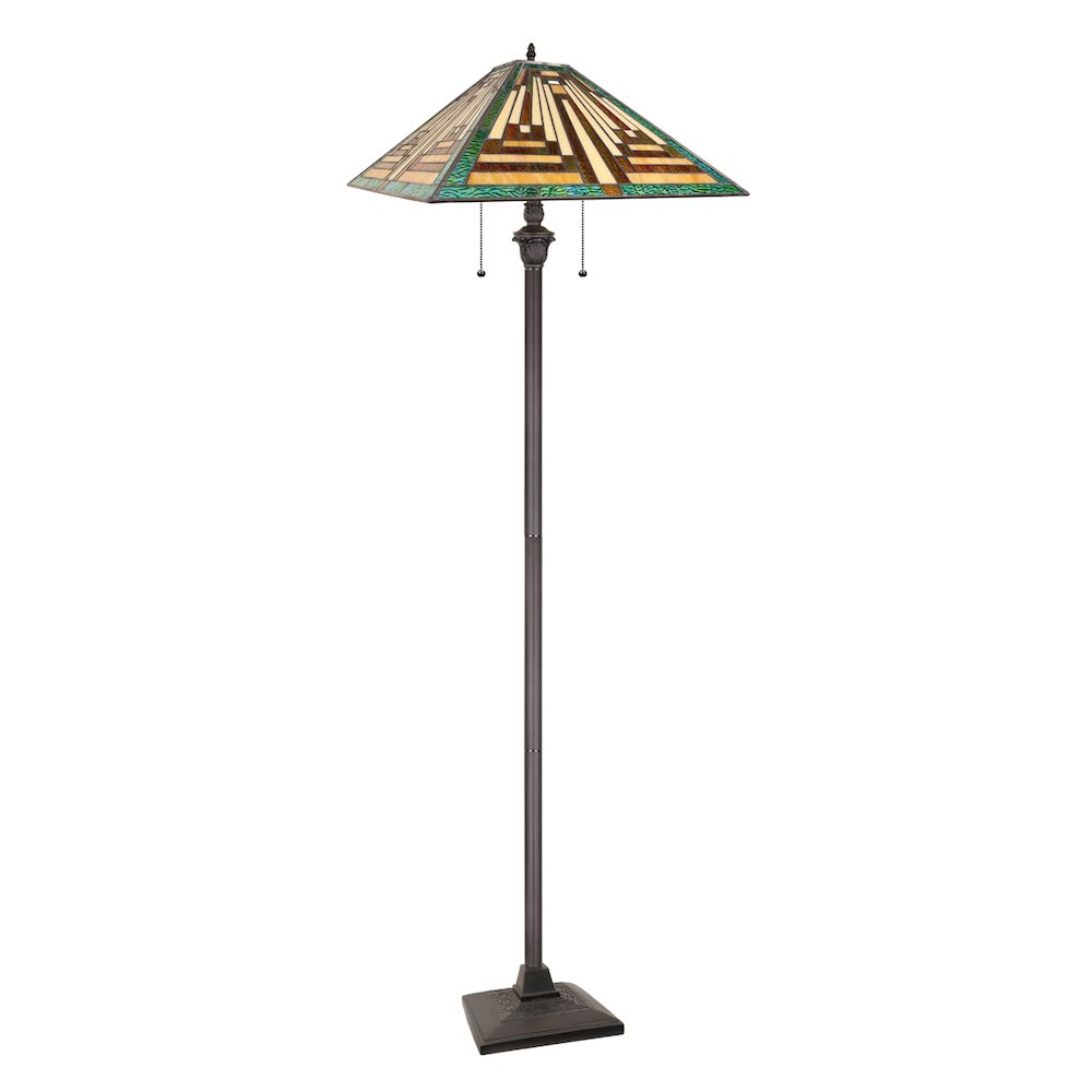 FIRMAN Tiffany-Style 2-Light Mission Floor Lamp 16" Shade. Picture 1